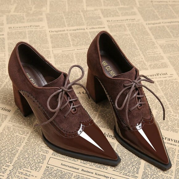 Brown Elegant Women's Pointed Toe Slip-On High Heel Shoes - Picture 3 of 5